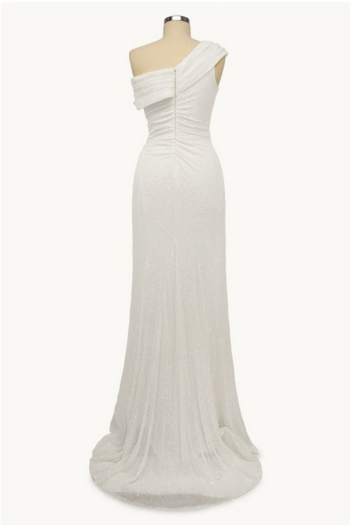 Off the Shoulder Sequins Long Fitted Dress with Side Slit