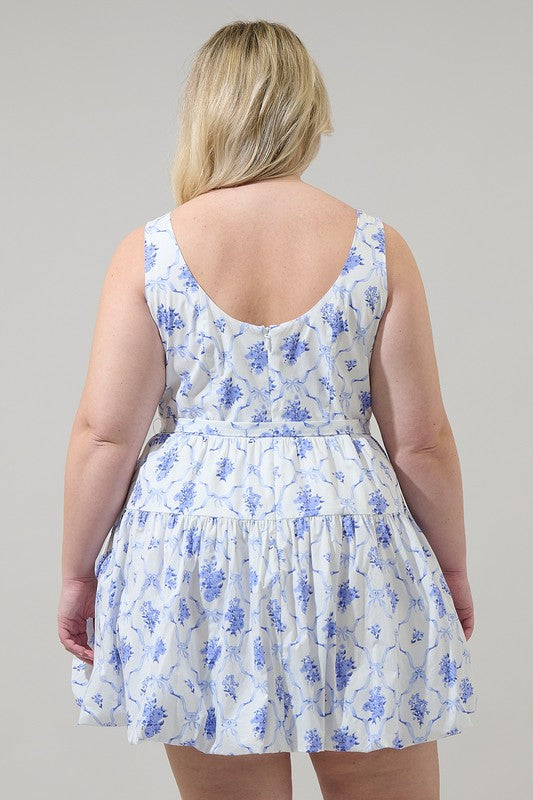 Curvy Nia Floral Sleeveless Bubble Hem Mini Dress with Matching Belt