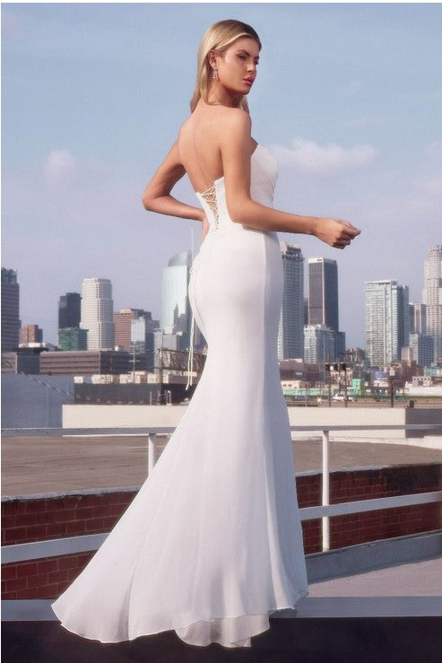Strapless Chiffon Long Fitted Dress with Corset Back