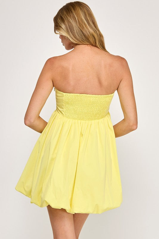 Strapless Poplin Bubble Hem Mini Dress