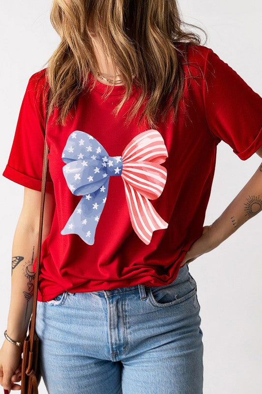 Short Sleeve Proud to be an American Tied up in a Bow T-Shirt
