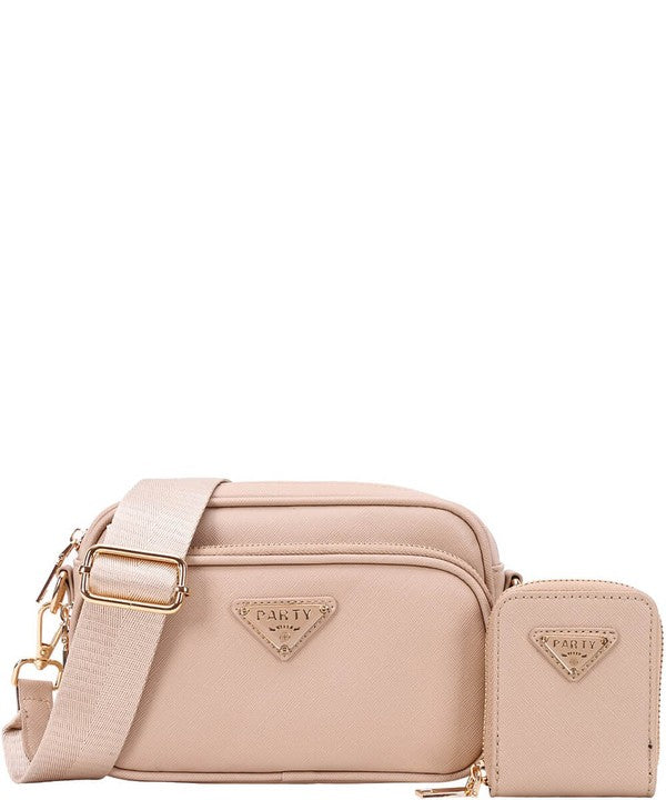2 Piece Satchel Purse with Matching Wallet and Detachable Strap