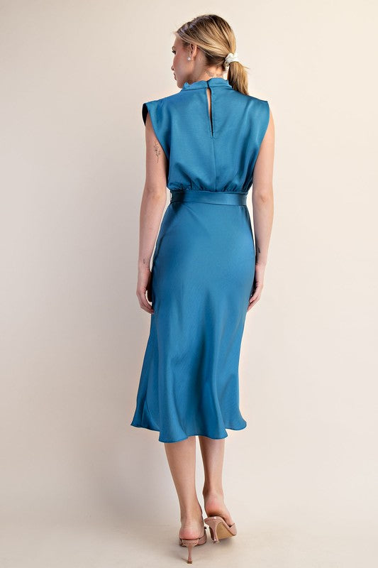 Sleeveless Mock Neck Midi Dress