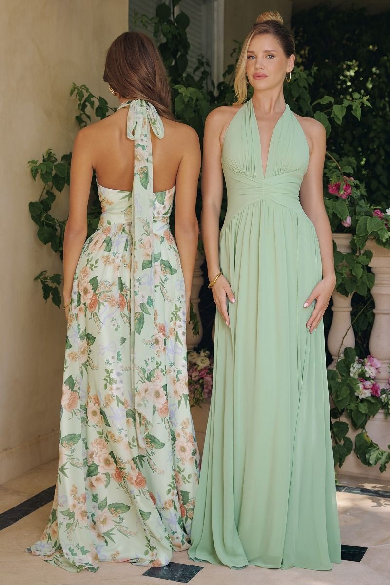 Halter Chiffon A-Line Floral Long Formal Dress