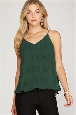 Spaghetti Strap Woven Plisse Cami Top with Lining