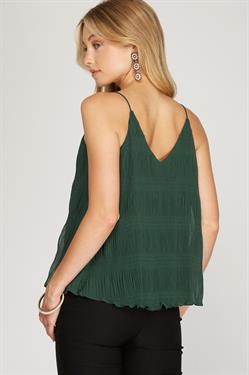 Spaghetti Strap Woven Plisse Cami Top with Lining