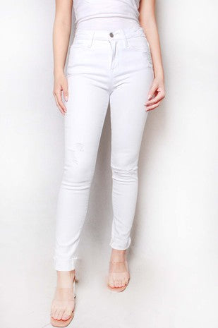 High Waist Tattered Skinny Jeans