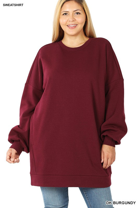 Curvy Oversized Round Neck Longline Sweatshirt