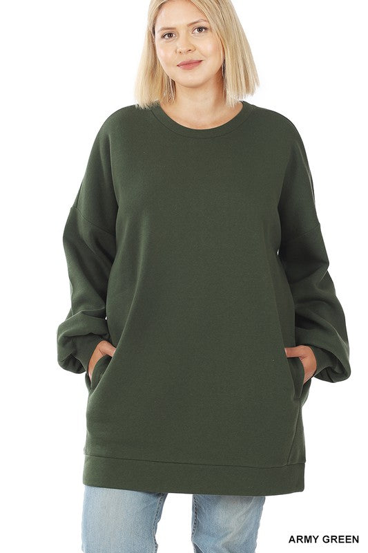 Curvy Oversized Round Neck Longline Sweatshirt