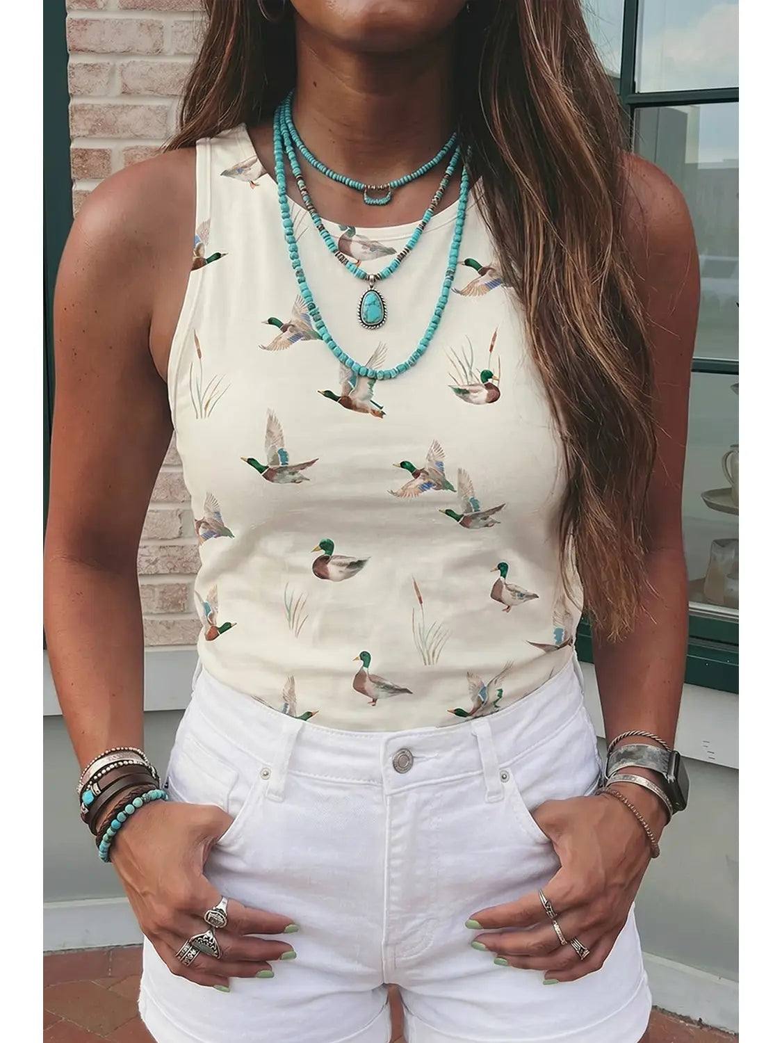 Mallard Duck Print Sleeveless Casual Tank Top