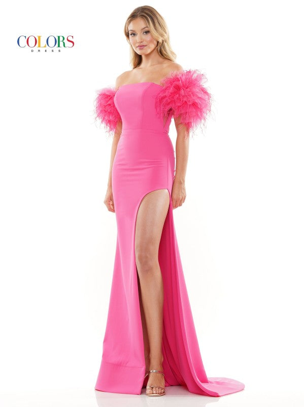 Off the Shoulder Ruffle Sleeve Crepe Fit and Flare Long Formal Dress