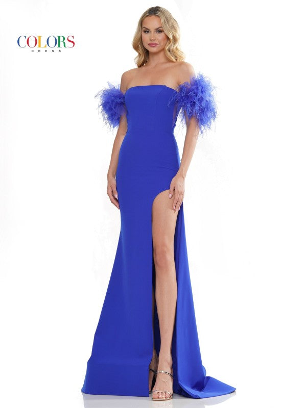 Off the Shoulder Ruffle Sleeve Crepe Fit and Flare Long Formal Dress