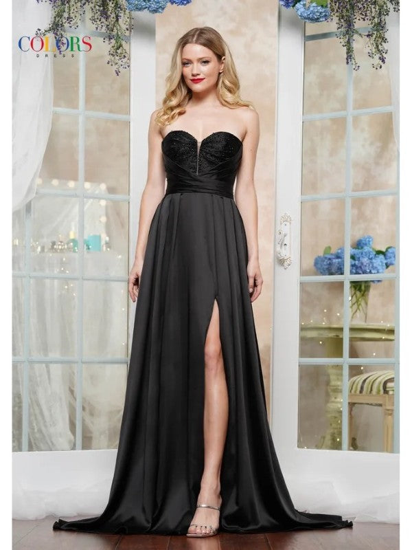Strapless Sweetheart Neckline A-LIne Long Formal Dress with Side Slit