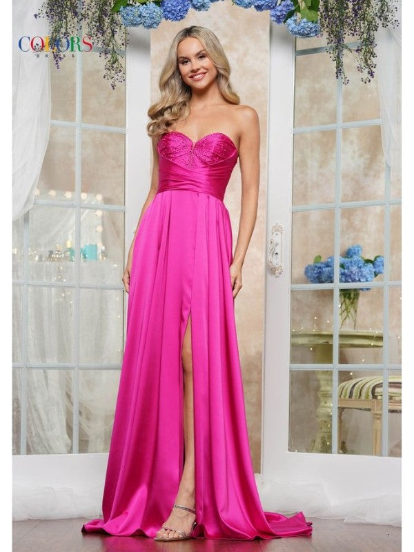 Strapless Sweetheart Neckline A-LIne Long Formal Dress with Side Slit