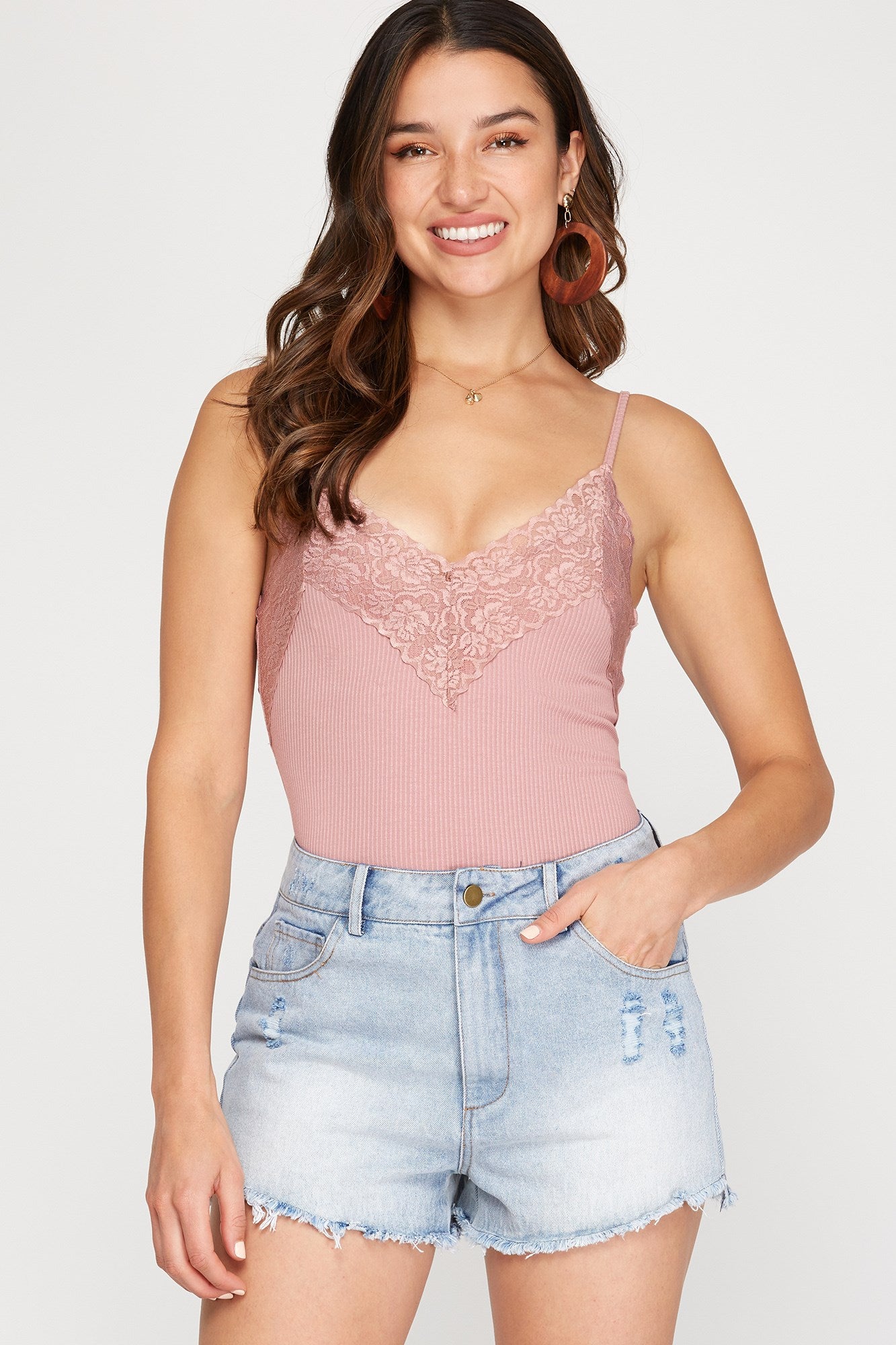 Denim Shorts with Raw Hem and Pockets