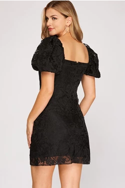 Bubble Short Sleeve Square Neck Organza Mini Dress