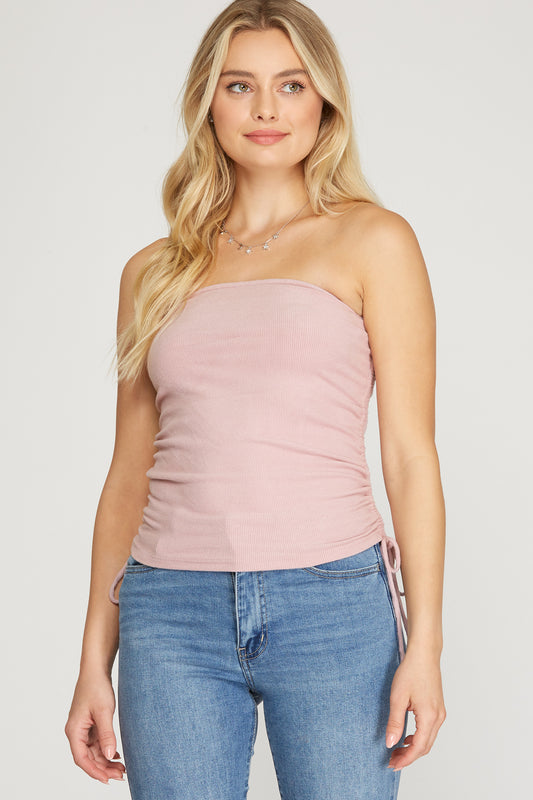 Side Ruched Rib Knit Tube Top