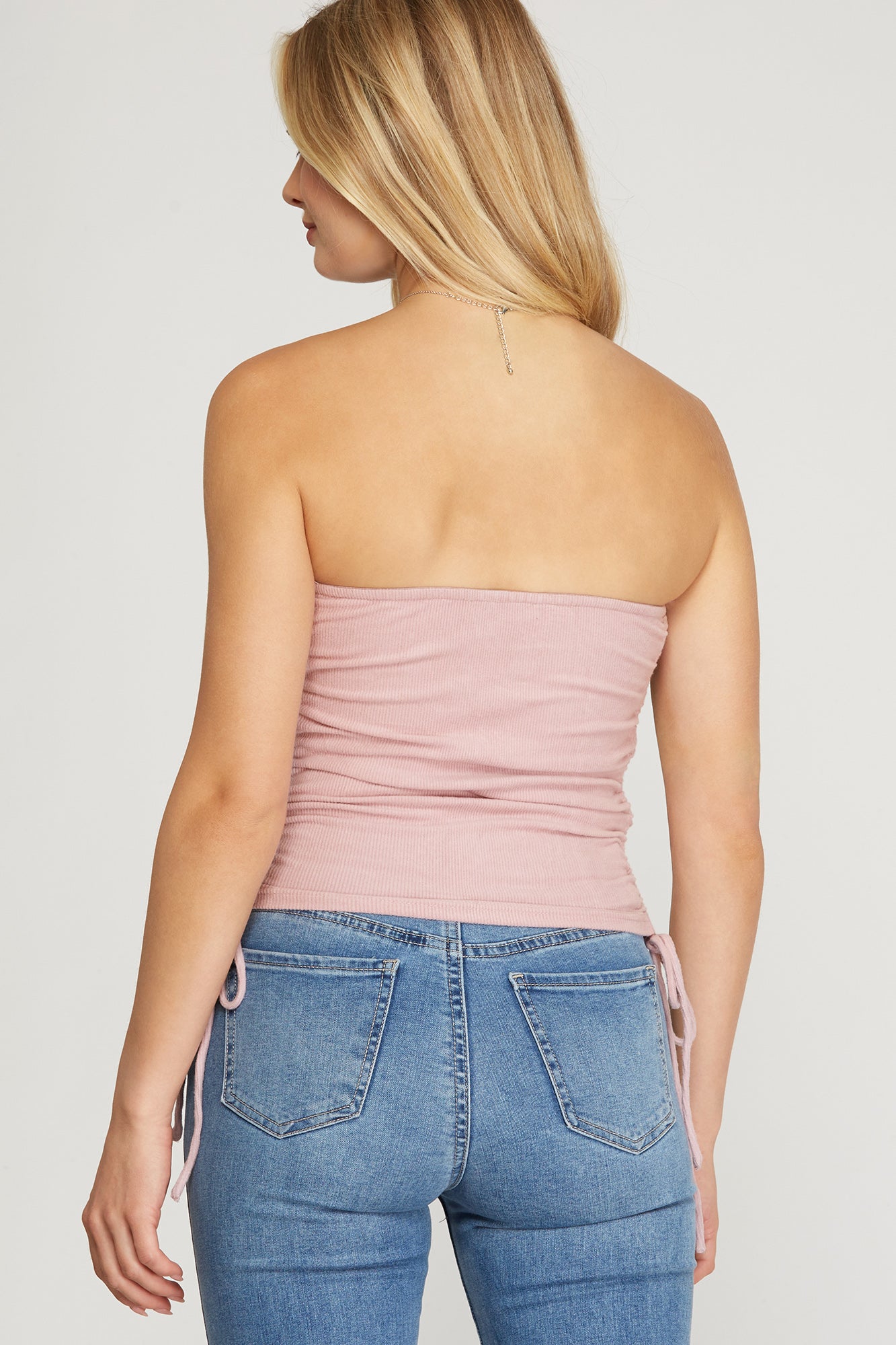 Side Ruched Rib Knit Tube Top