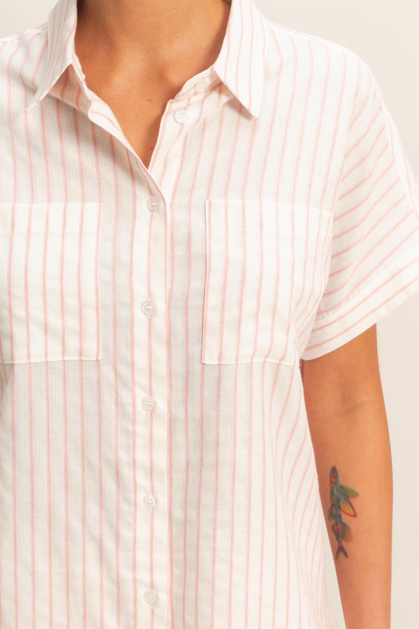 Short Dolman Sleeve Button Up Top