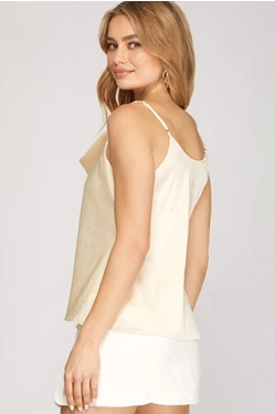 SPAGHETTI STRAP SATIN COWL NECK CAMI TOP