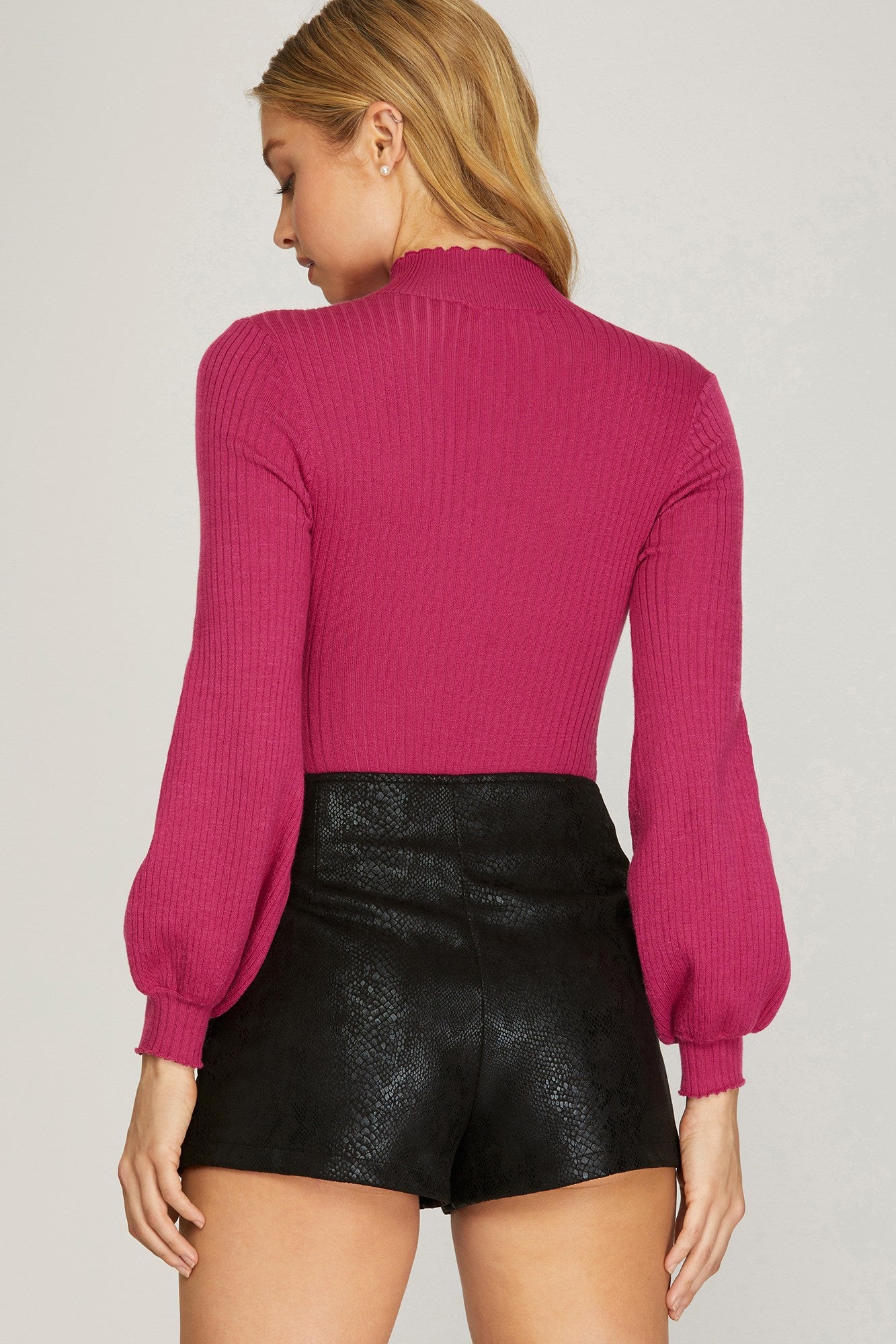 LONG BALLOON SLEEVE RIBBED BODYSUIT