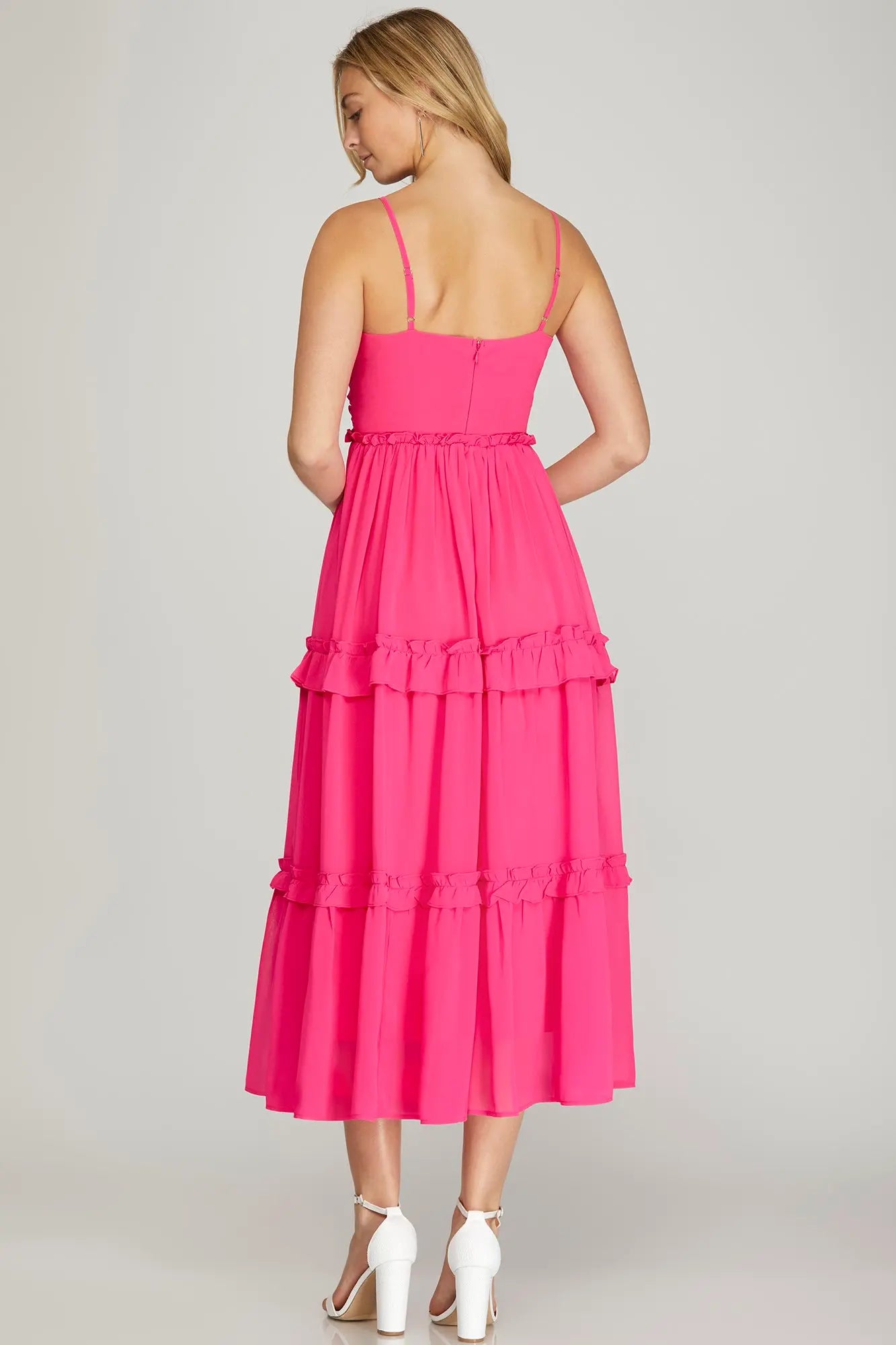 Adjustable Spaghetti Strap Fit and Flare Midi Dress