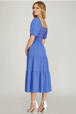Short Sleeve Tiered Midi Dress