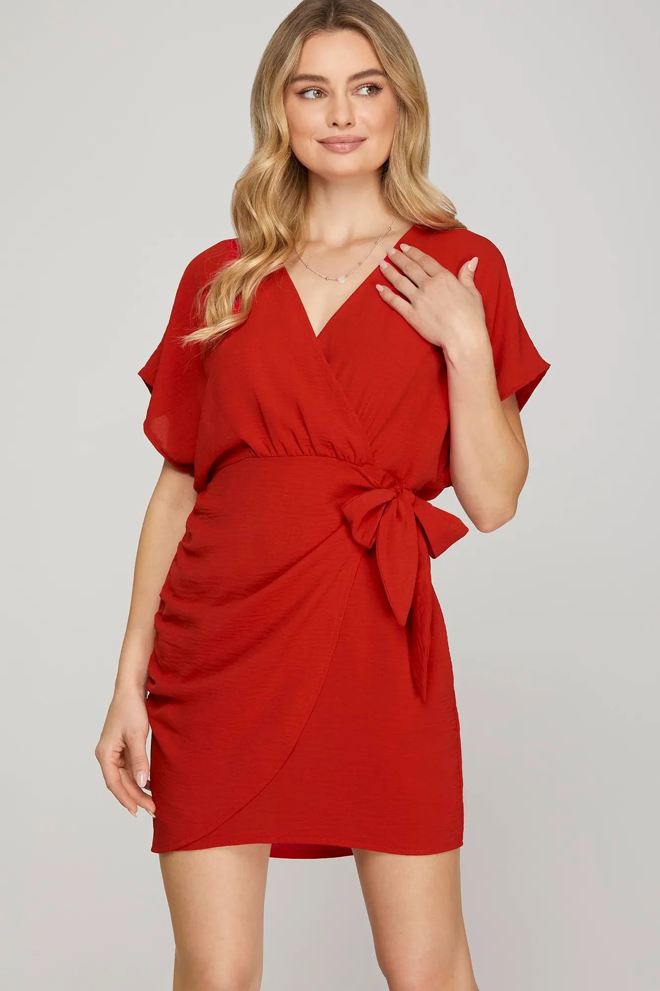 Short Sleeve Wrap Short Dress