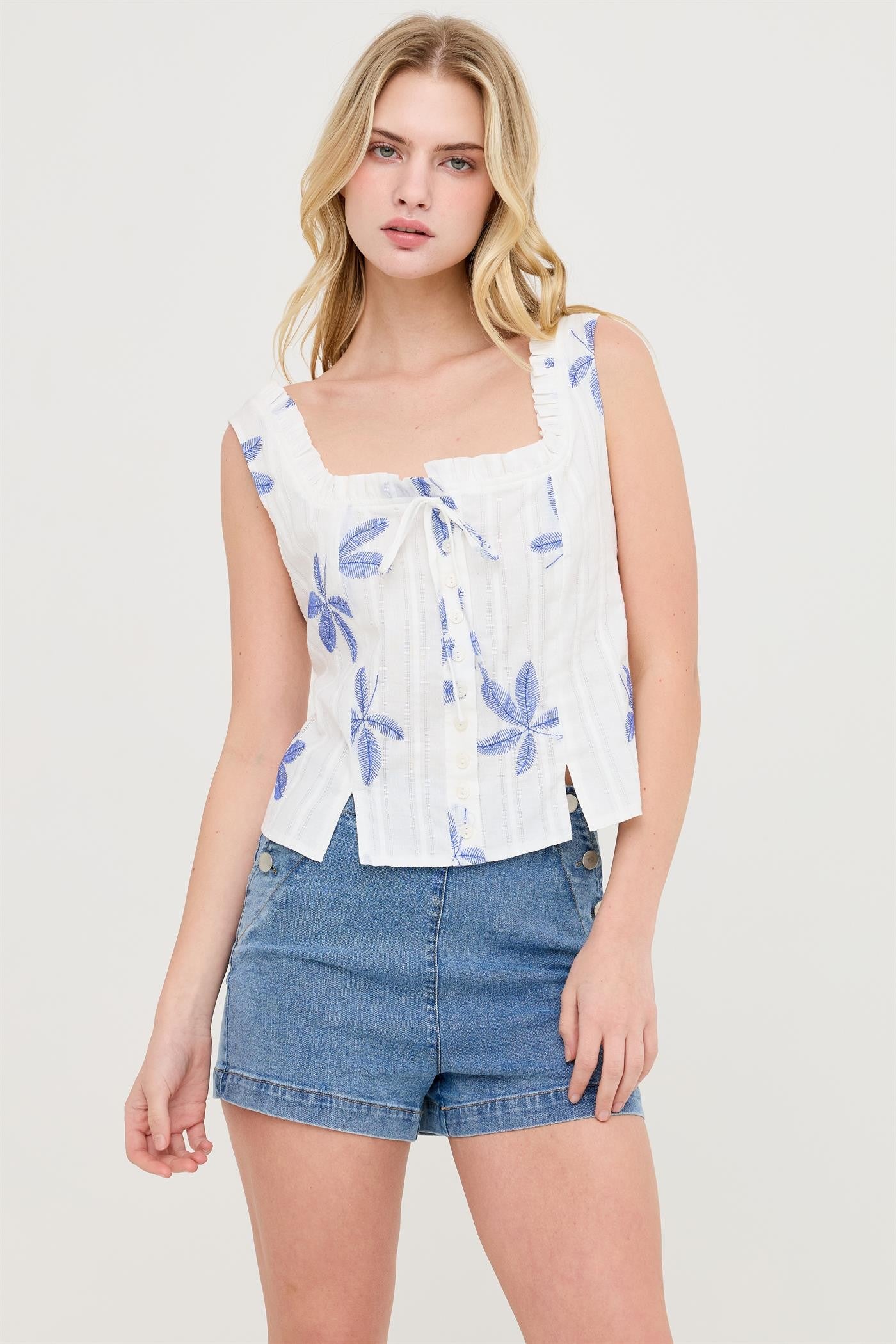 Sleeveless Square Neck Ruffle Top
