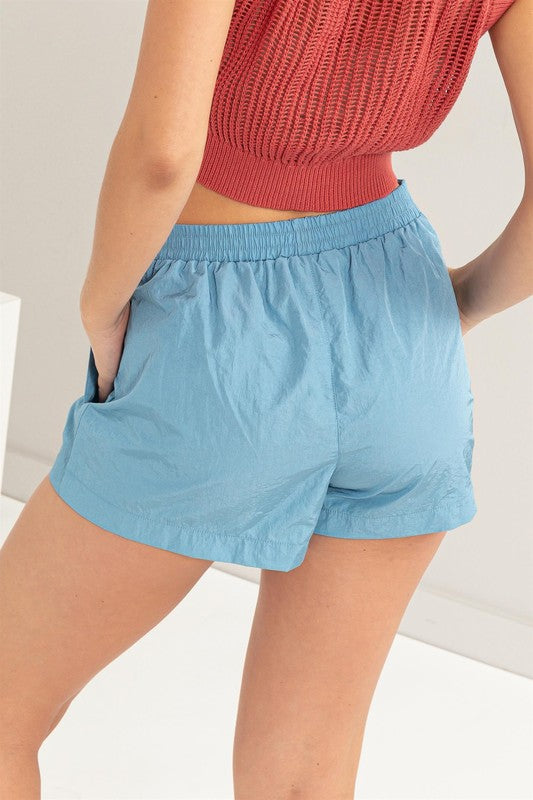 Mid Waist Nylon Shorts with Pockets