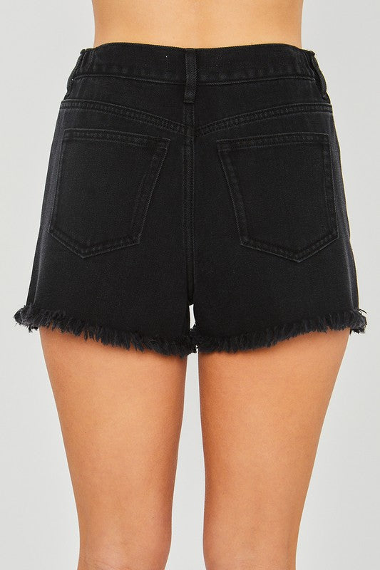 High Waist Distressed Shorts with Pockets