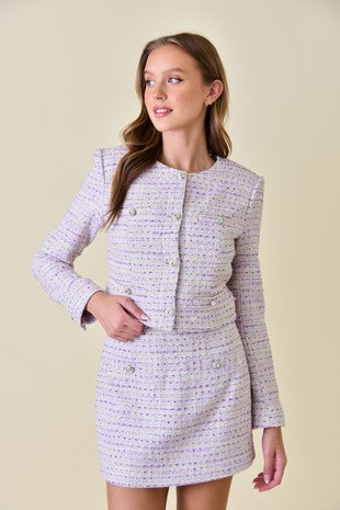 Tweed Jacket with Crystal Button