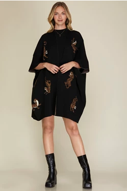 Tiger Pattern Poncho Sweater Cardigan