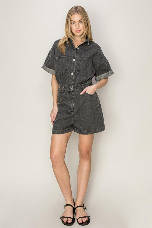 Short Sleeve Buttondown Romper