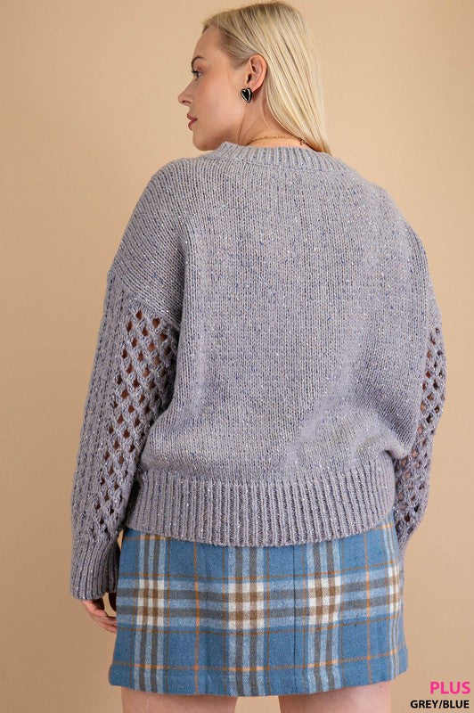 Curvy Long Sleeve Soft Fuzzy Ribbed V Neck Sweater