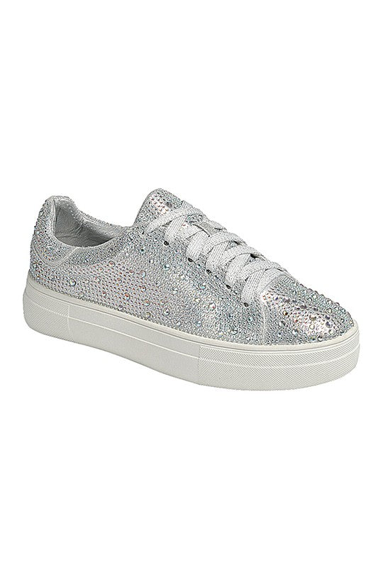 Kids Low Top Laced Rhinestone Sneakers