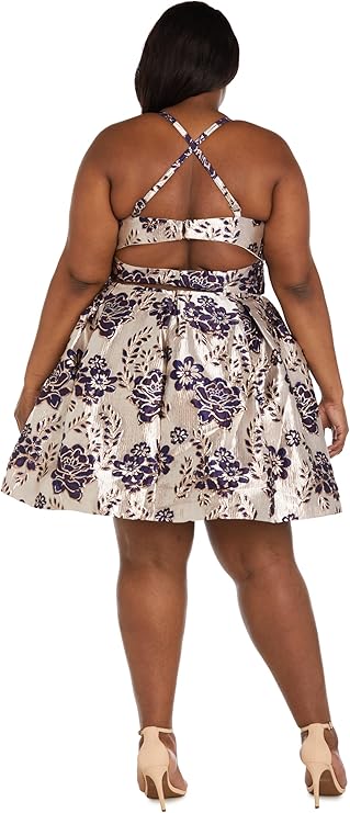 Adjustable Strap Jacquard Fit and Flare Mini Dress with Pockets