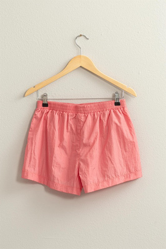 Mid Waist Nylon Shorts with Pockets