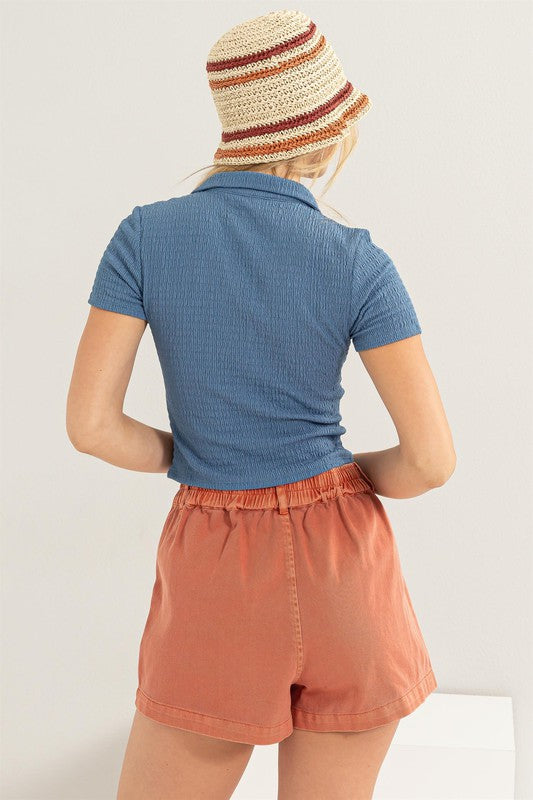 Short Sleeve Buttondown Crop Top