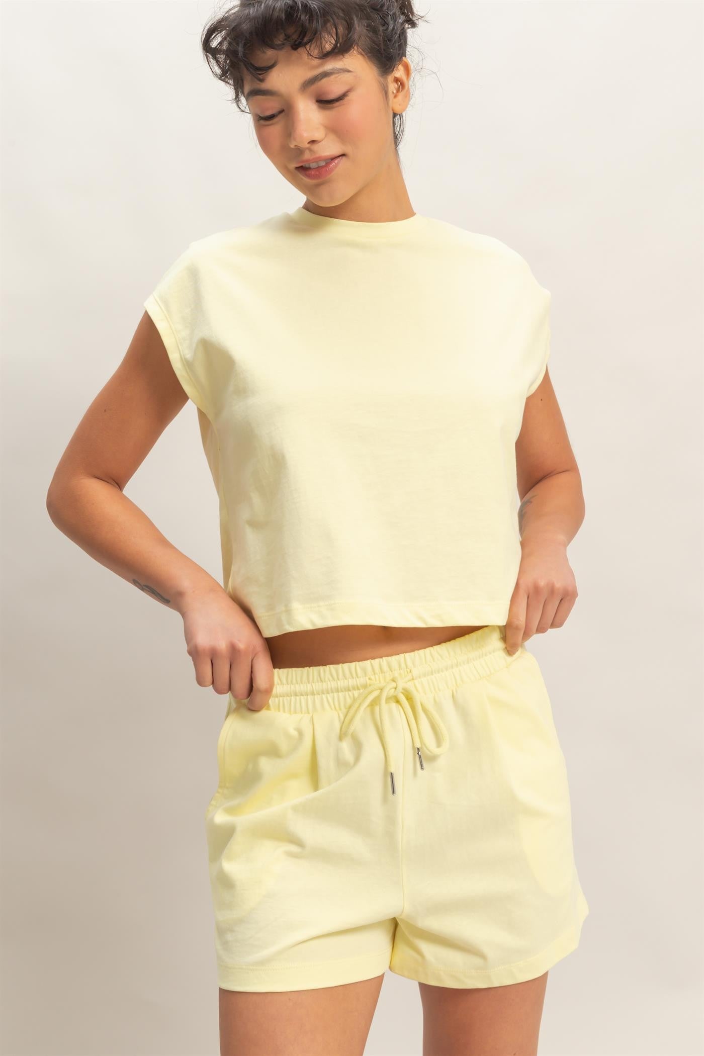 Cap Short Sleeve Boxy Top And Casual Shorts Set