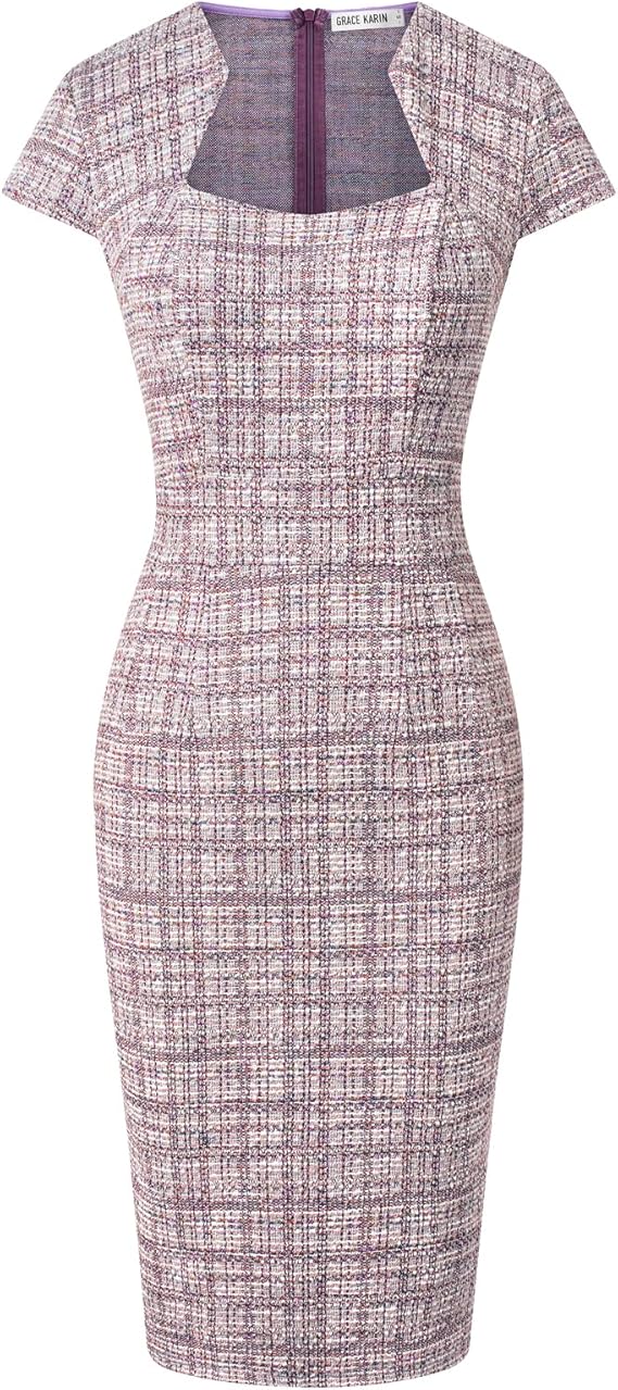 Short Cap Sleeve Tweed Bodycon Midi Blazer Dress
