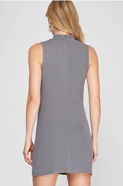 Sleeveless Mock Neck Knit Mini Fitted Dress with Back Zipper