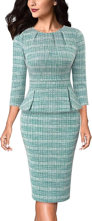 3/4 Sleeve Tweed Button Closure Blazer Dress with Peplum