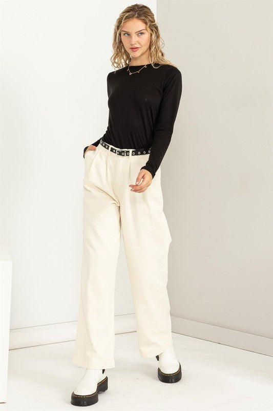 Simply Trendy Mid Rise Wide Leg Pants with Pockets