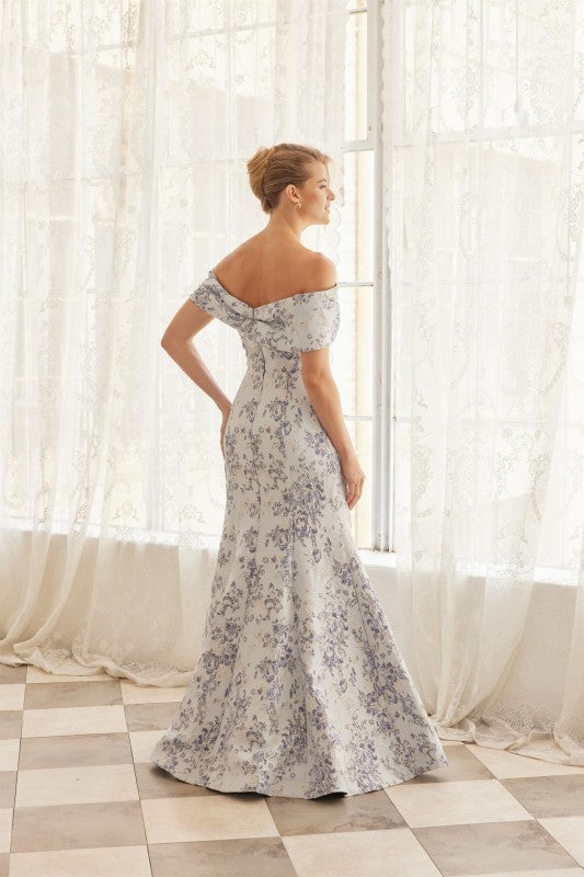 Luxury Jacquard Off Shoulder Twisted Front Detail Trumpet Long Formal Dress