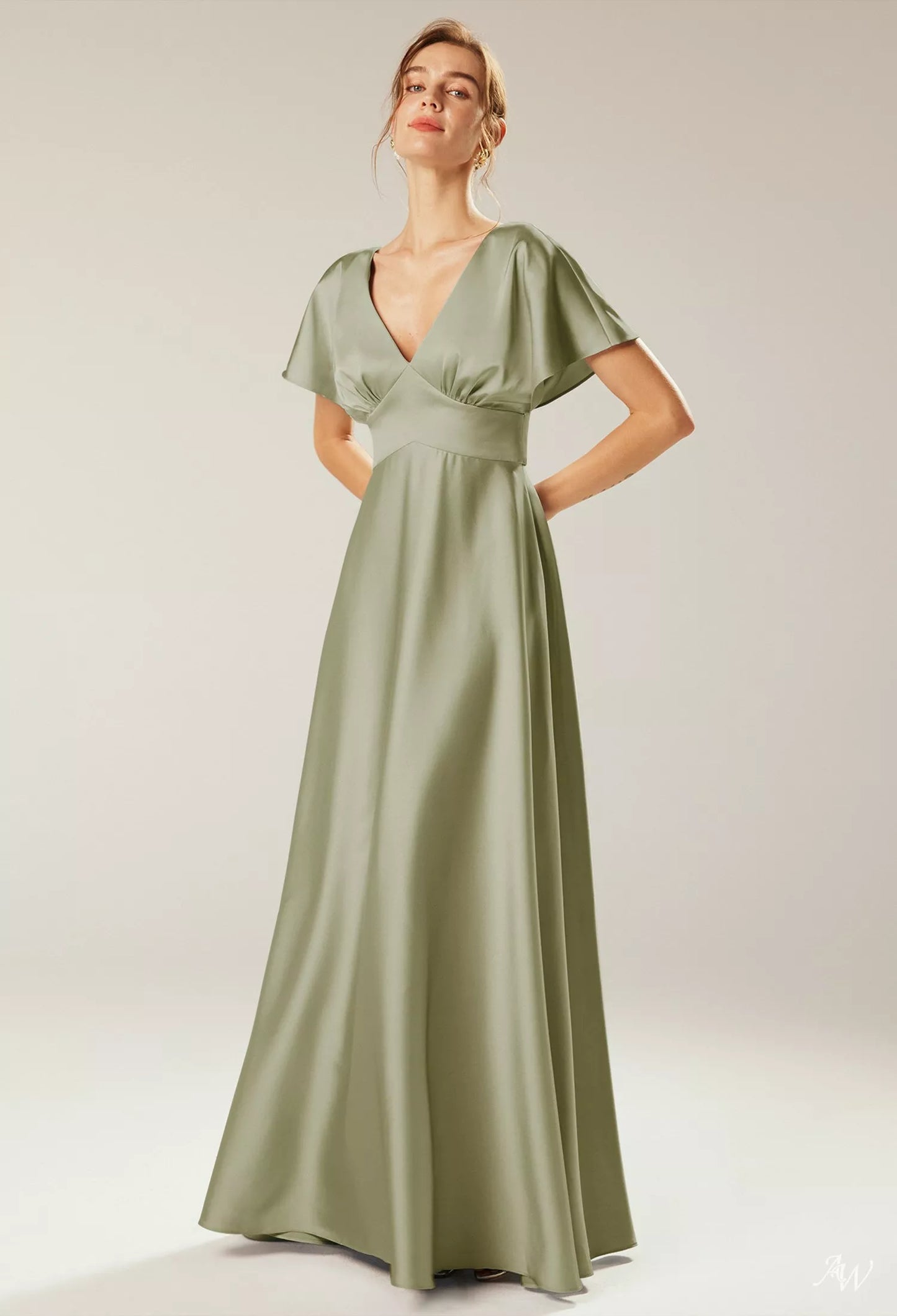 Light Olive Satin Chameuse Maxi Dress