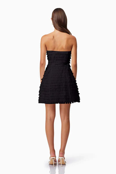 Strapless Fit and Flare Mini Dress with 3D Layered Crepe Fabric