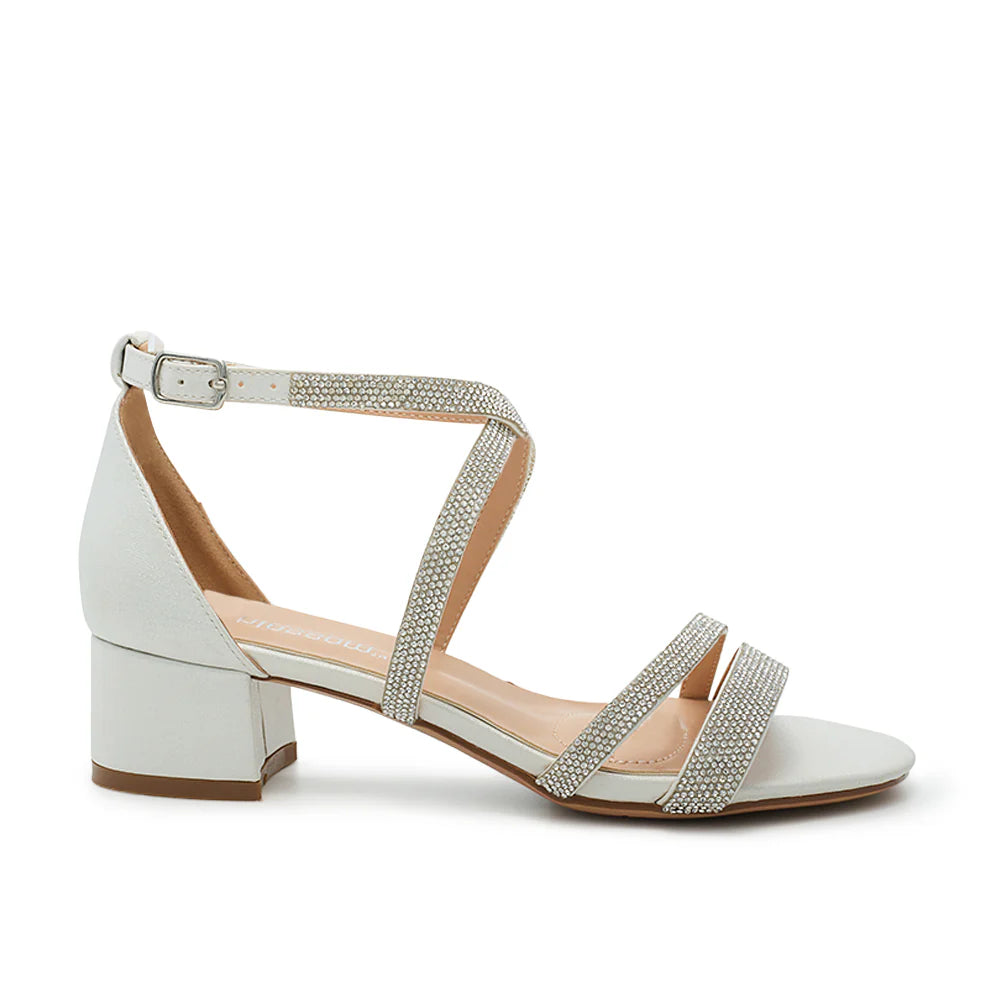 Strappy Rhinestone Wide Fit Low Heel with Ankle Strap Closure