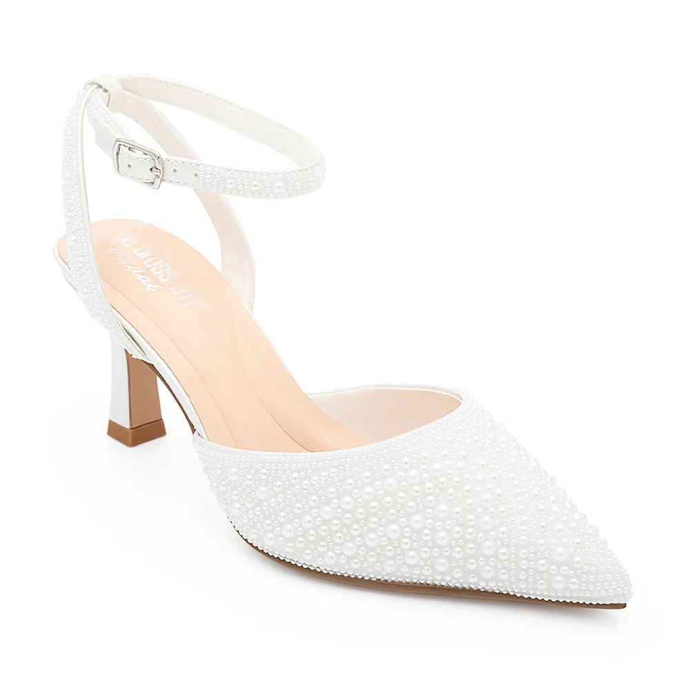 Closed Toe Pearl Heel with Sling Back Ankle Strap Closure