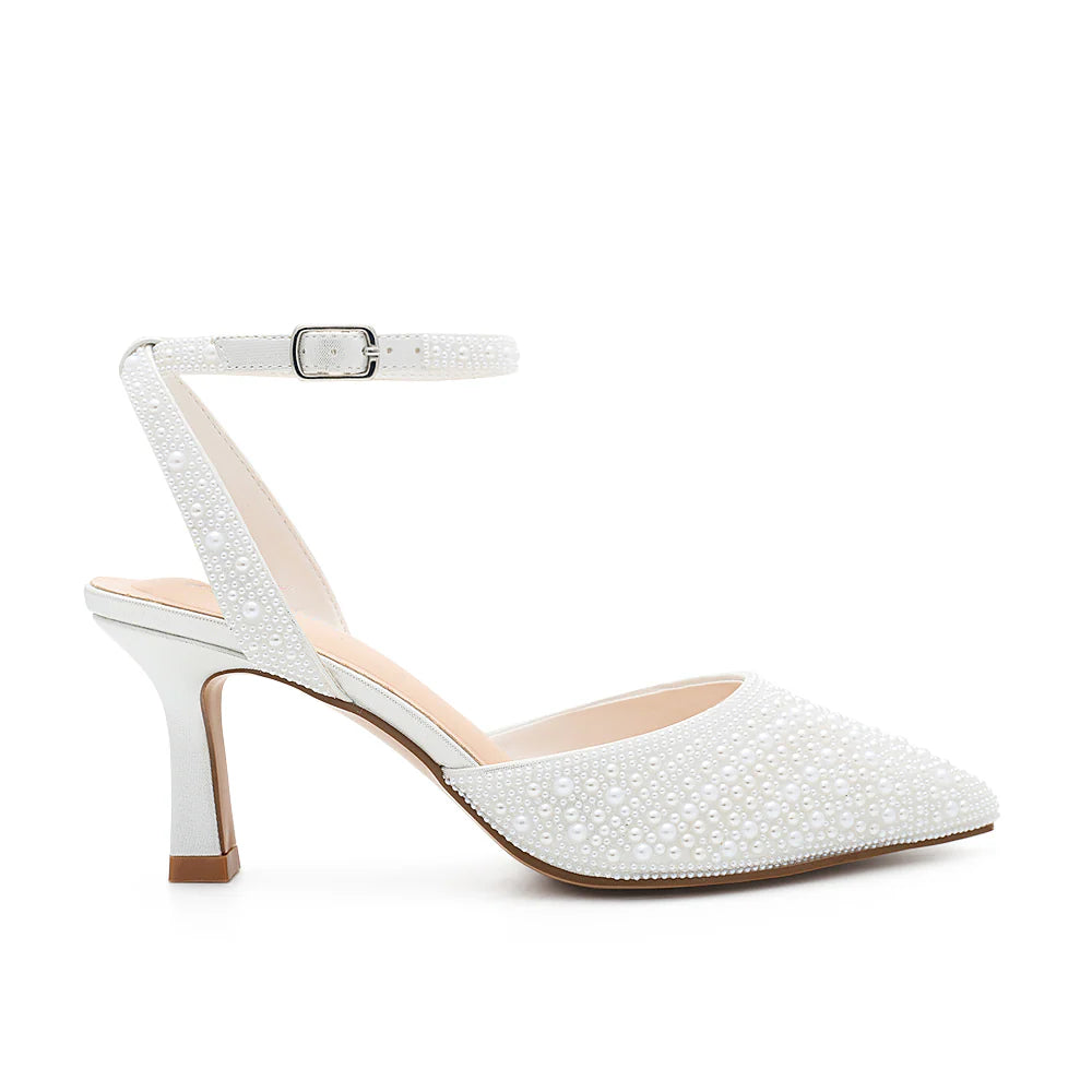 Closed Toe Pearl Heel with Sling Back Ankle Strap Closure